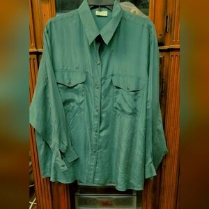 Essentials 100% Button-Up Long Sleeve Shirt Green